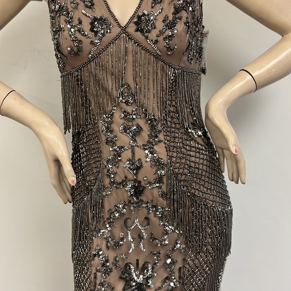 Aidan Mattox beaded fringes sleeveless midi dress - Picture 5 of 12